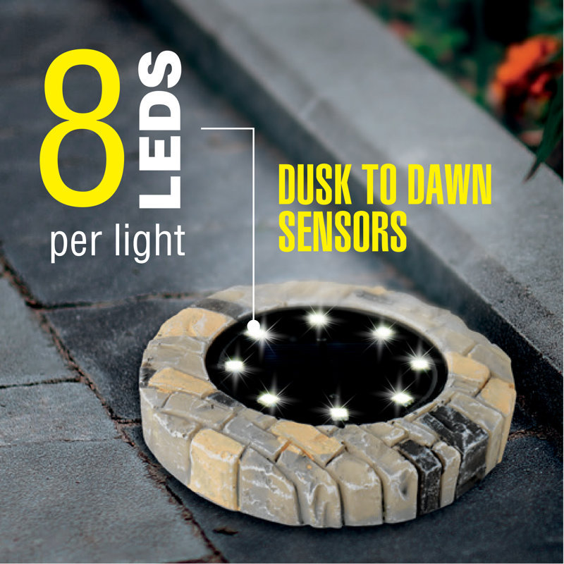 Stone Dark Gray Solar Powered LED Pathway Disk Lights, Set of 4