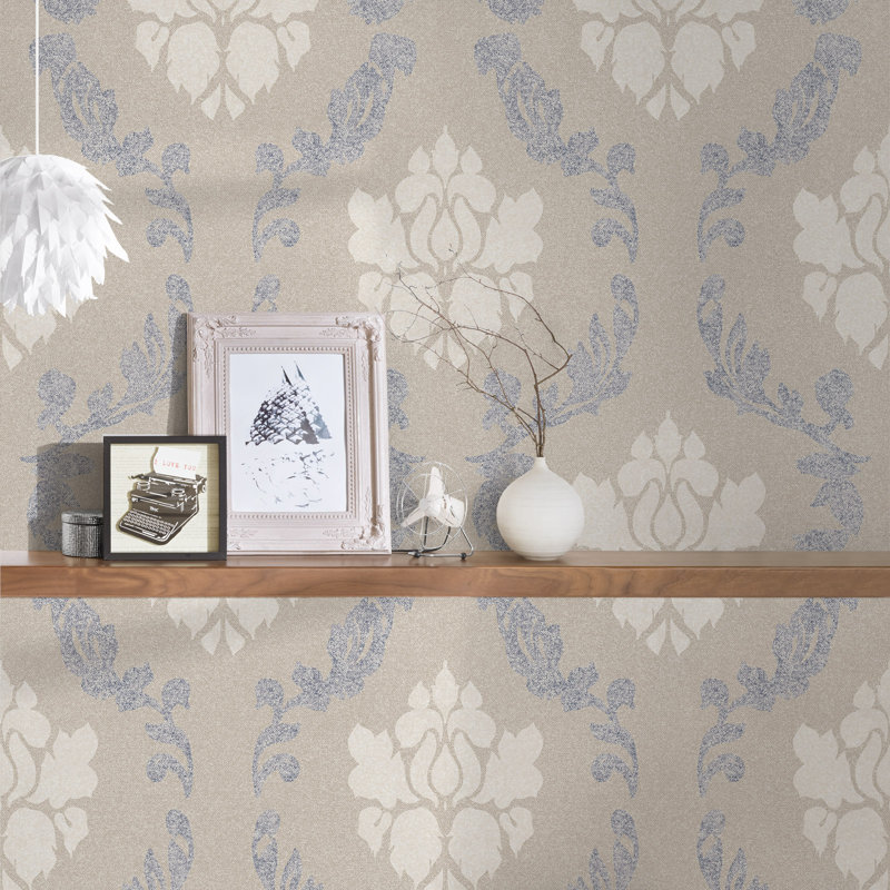 Roanoke 10.05m x 53cm Matte Wallpaper Roll, Cream/Grey