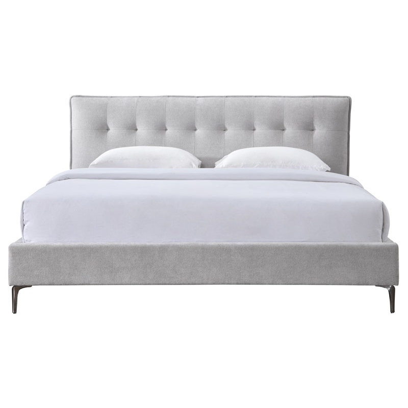 Rexsie Tufted Headboard Queen Bed, Queen, Light Gray/Black