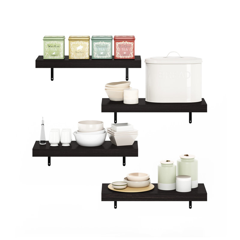 Furinno Tanna Wall Mounted Floating Display Shelves, Tobacco Oak, Set of 4, 1.65" H x 22.44" W x 9.37" D