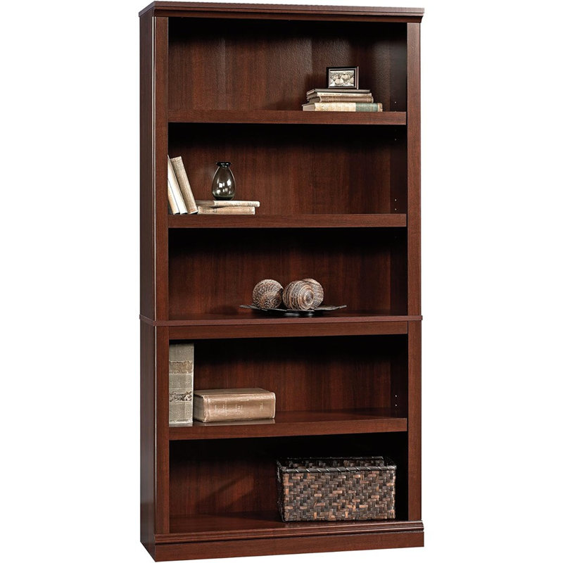 Bibliothèque à 5 tablettes, bibliothèque ouverte avec finition cerisier choisie