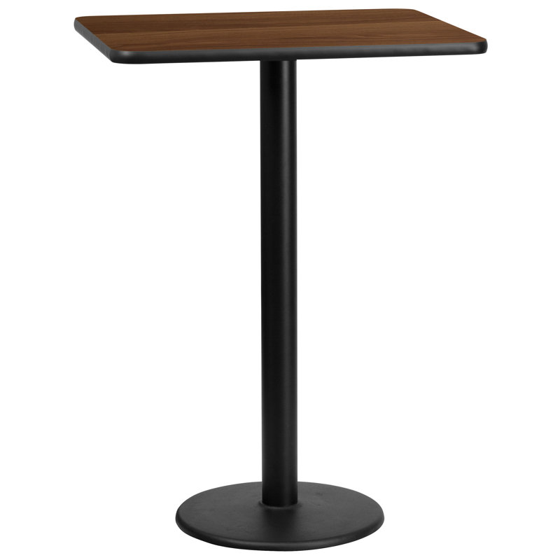 Contemporary Walnut Laminate 43'' Bar Height Table with Round Base