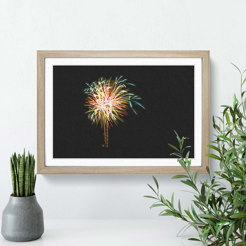 Palm Tree Fireworks - Framed Print, Oak Framed, 36cm H x 48cm W x 2cm D