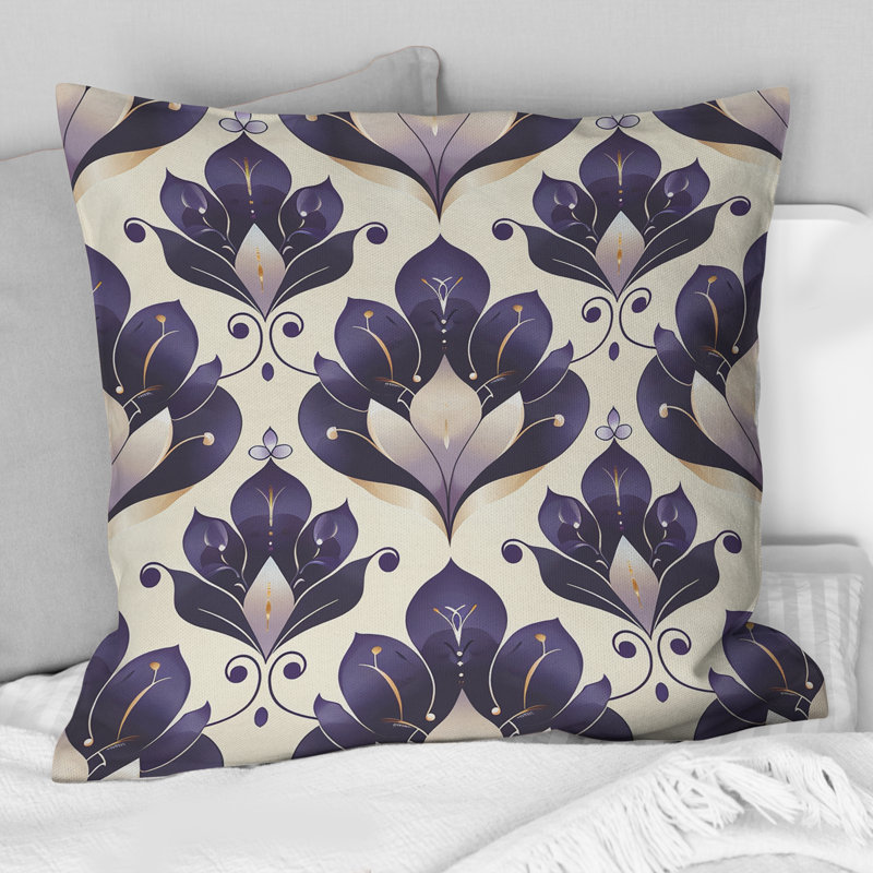 Coussin décoratif mauve beige damassé Elegance IV, H 16 po x l 16 po