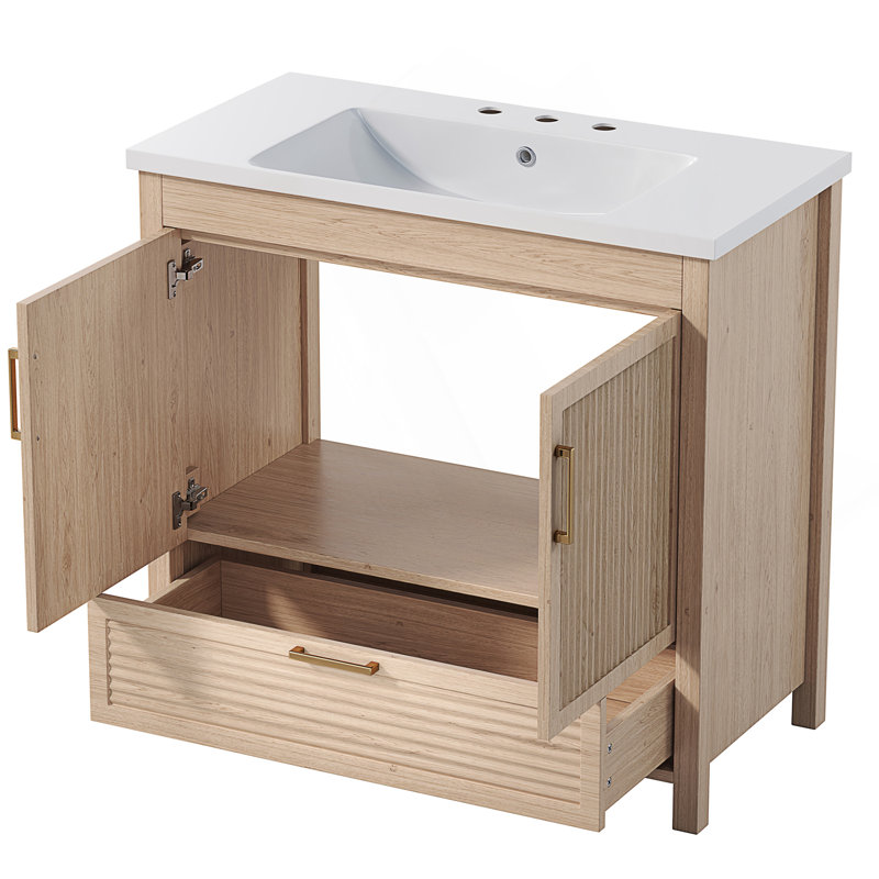 Meuble-lavabo autoportant avec portes à fermeture douce et lavabo en résine