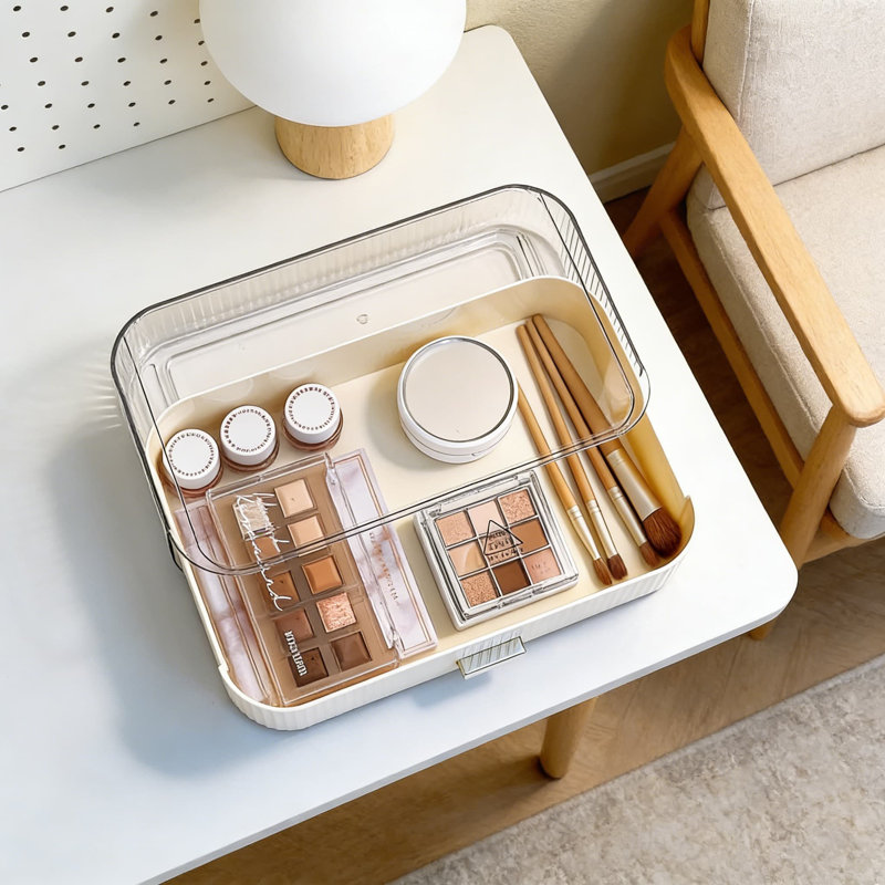 Rangement empilable avec tiroir et plateau supérieur amovible, Beige