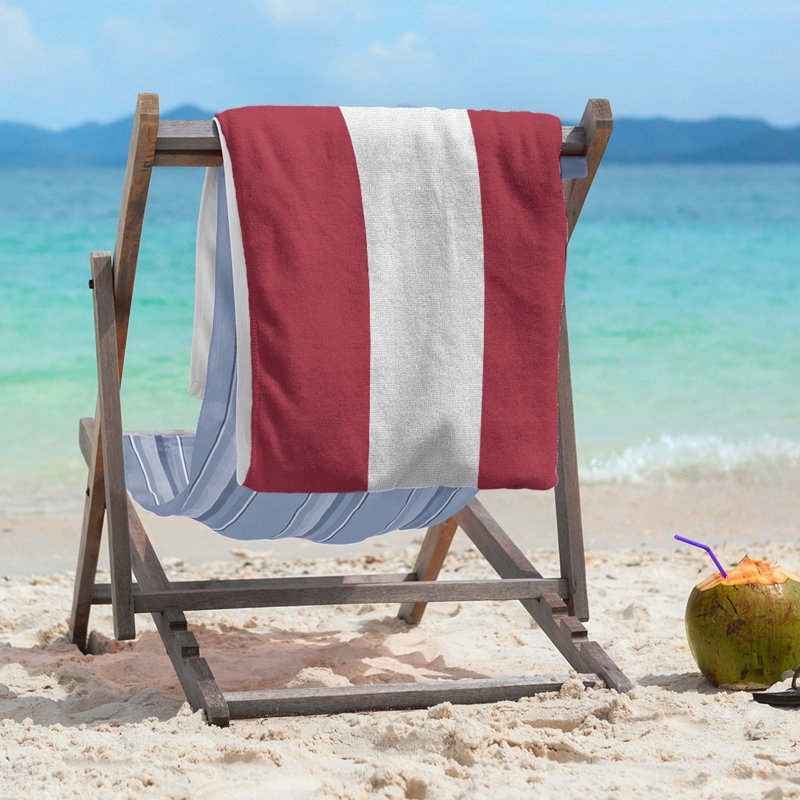 Montreal Lightweight Beach Towel, Red/White/Red, Poly/Cotton
