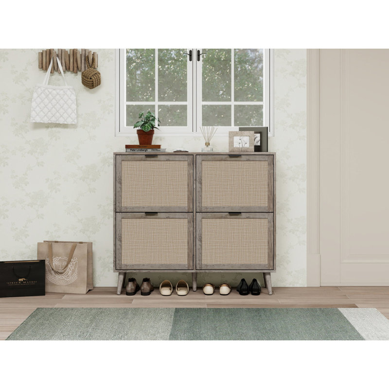 4 Door Shoe Rack, Freestanding Modern Shoe Storage Cabinet For Entryway