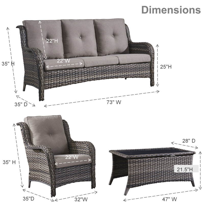 Alexiona 5 - Person Patio Conversation Set with Cushions, Gray, Gray