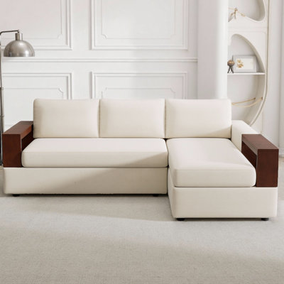 87.4" L-Shaped Chenille Sectional Sofa - Reversible Armrests with Storage Racks, Chaise Lounge & High-Density Foam Cushions for Living Room (3-Seater)