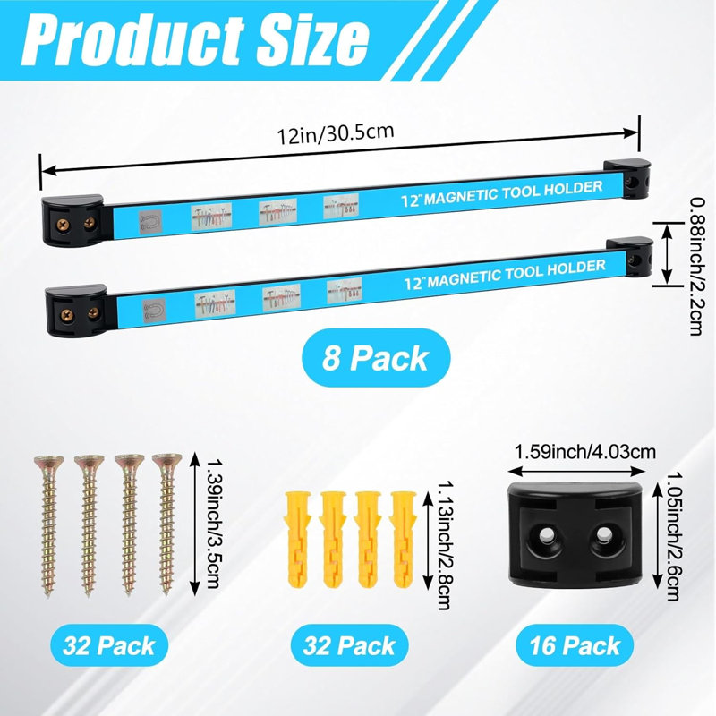 8 Pcs 12'' Magnetic Tool Holder Strip