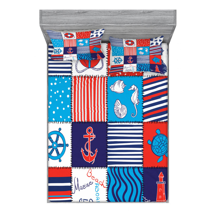 Microfiber Patchwork Sheet Set, Queen Sheet Set with Fitted Sheet