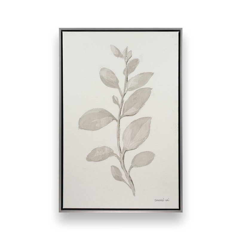 Elegant Grey Leaves II, reproduction sur toile dans un cadre, H 18,75 po x l 12,75 po, Chrome poli