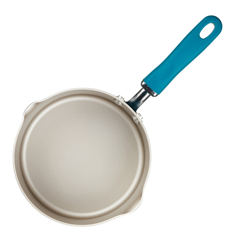 Teal 2-Quart Aluminum Nonstick Straining Saucepan with Glass Lid