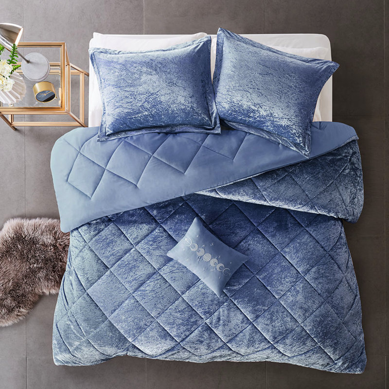 Luxury Twin/Twin Xl Comforter - Periwinkle Blue Velvet With Comforter, , 2 Shams, 1 Pillow, Machine Washable Bedding In Diamond Sham,