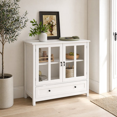 Premium Kitchen Buffet: Durable Sideboard With Customizable Shelving&Retro Glass Doors