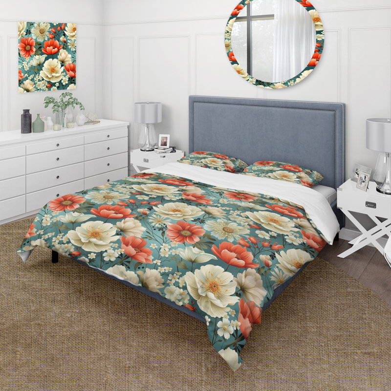 Ensemble de housse de couette Retro Blooms, Housse de couette pour très grand lit et 2 très
