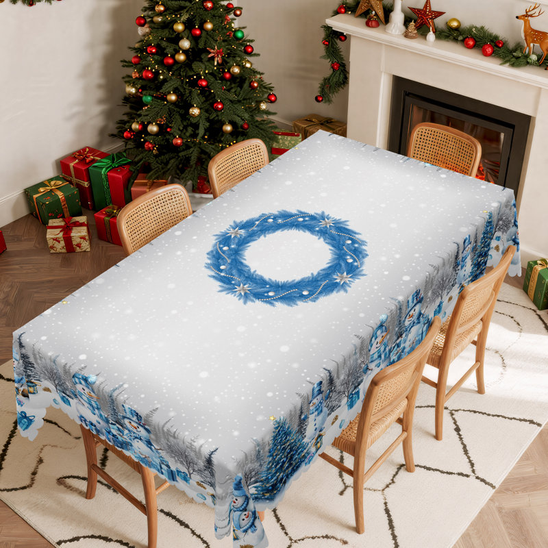 Nappe bleue en polyester lavable Père Noël, L 86,6 po x l 70,8 po
