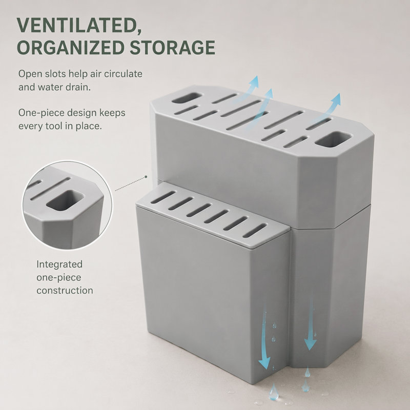 Ensemble de 18 couteaux HEESEM en acier inoxydable avec bloc en plastique, manches ergonomiques et ciseaux de cuisine, gris