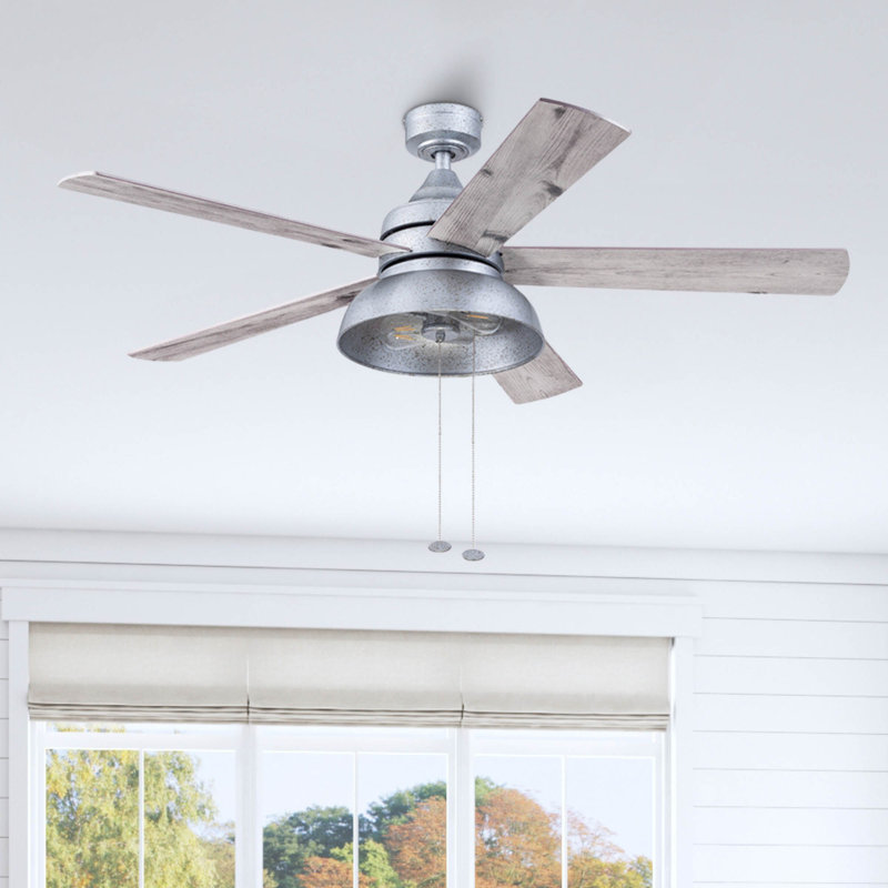 Idina 52'' Ceiling Fan with LED Lights, Galvanized with Silver Oak Blades
