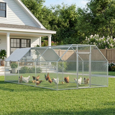 Extra Large Metal Chicken Coop Run For Yard With Cover, 19.5x10x6.4 Ft