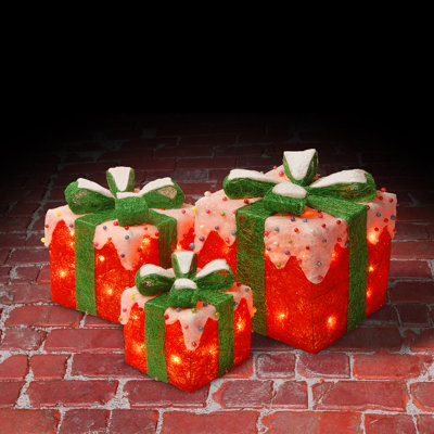 Pre-Lit Red Sisal Gift Box Assortment