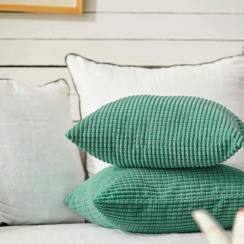 Housse de coussin carré à carreaux, Vert pin, 20 po x 20 po
