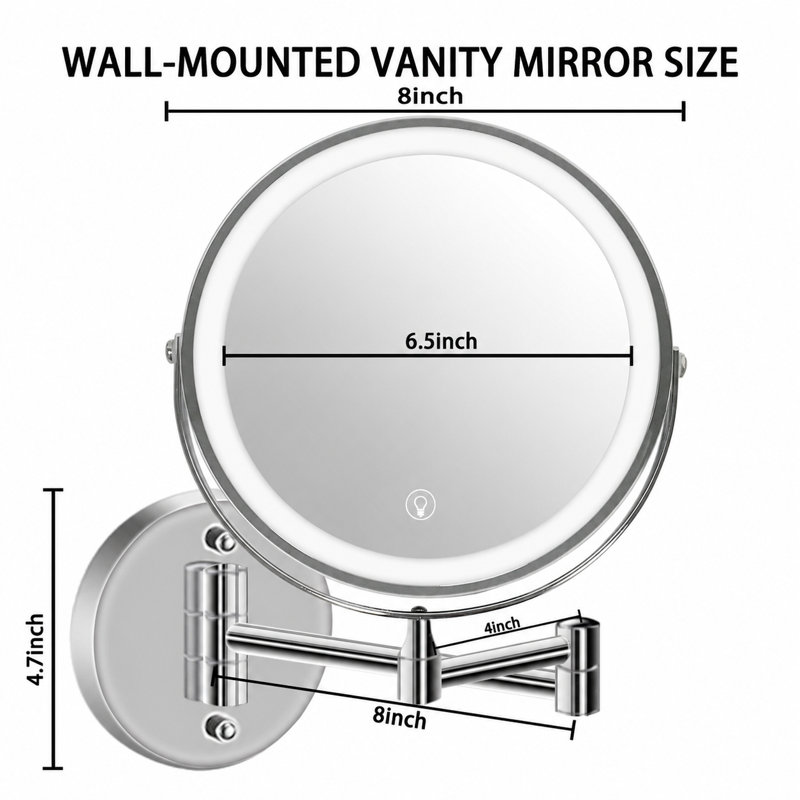Miroir de maquillage mural rond en métal