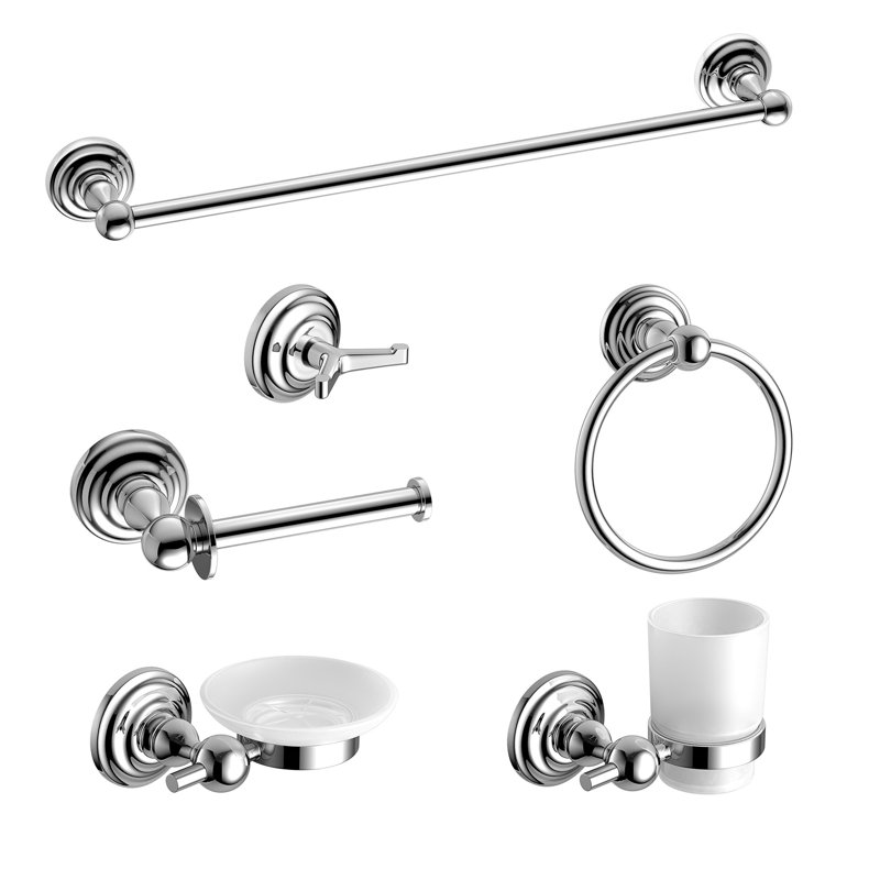 Traditional Chrome Bathroom Accessory 6 Piece Complete Set