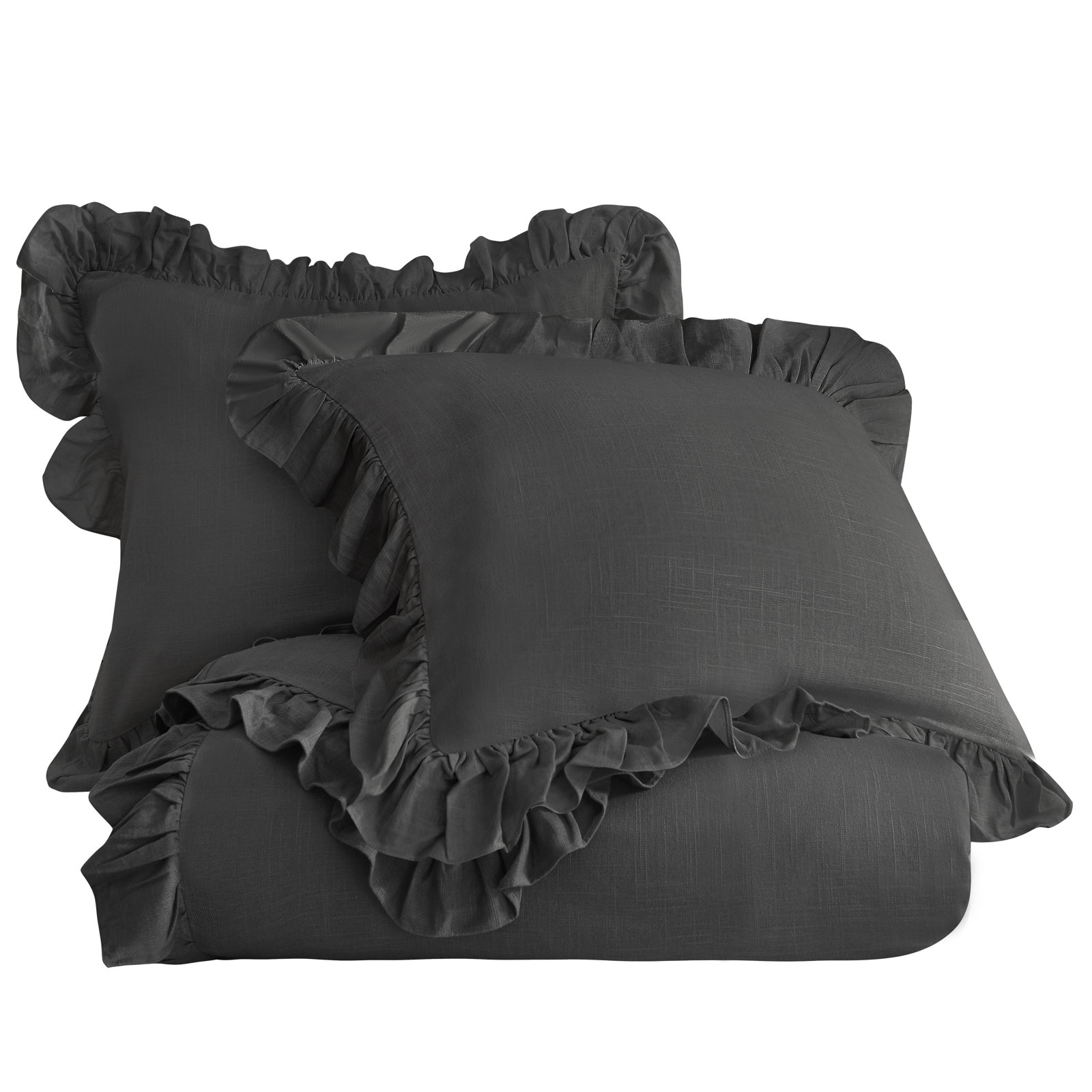Lily Linen Duvet Cover Set, Slate, King Duvet Cover + 2 King Sham