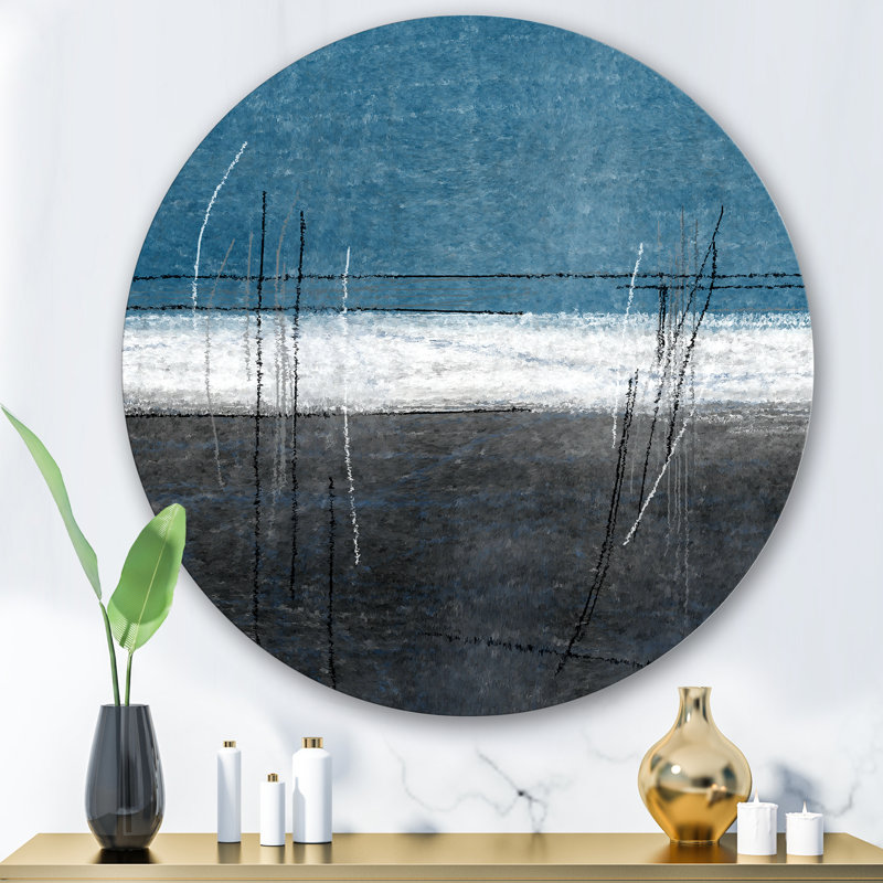 Sarcelle rencontre l'art abstrait gris - cercle moderne en métal, H 29 po x l 29 po x P 1 po
