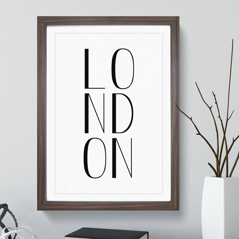 London - Picture Frame Typography, Oak Framed, 36cm H x 27cm W x 2cm D