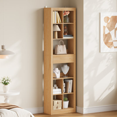 Bibliothèque étroite à 6 niveaux de 50 cm de large avec compartiments ouverts et tablettes réglables, bibliothèque haute autoportante pour salon et chambre