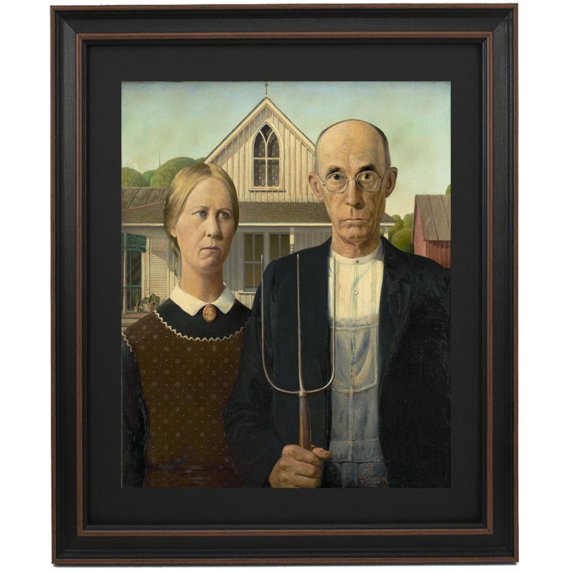 American Gothic par Grant Wood | Reproduction encadrée, H 36 po x l 30 po