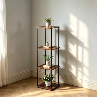 Support à plante en métal pour l'intérieur et l'extérieur, tablette piédestal haute à 4 niveaux avec structure en fer robuste et planches à grain de bois pour pots de fleurs multiples, support peu encombrant pour le salon, le balcon, le patio, 47,4 pouces