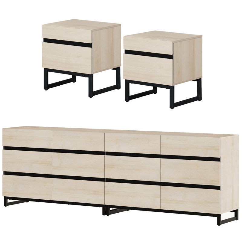 Ensemble de chambre à coucher 4 pièces 4 pièces, commode 94,5 pouces avec 12 tiroirs et 2 tables de chevet avec 2 tiroirs, ensemble de 4 chambres