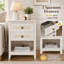 Ensemble de 2 tables de chevet Boho en rotin blanc grisâtre avec tiroirs et tablettes ouvertes-1658468582