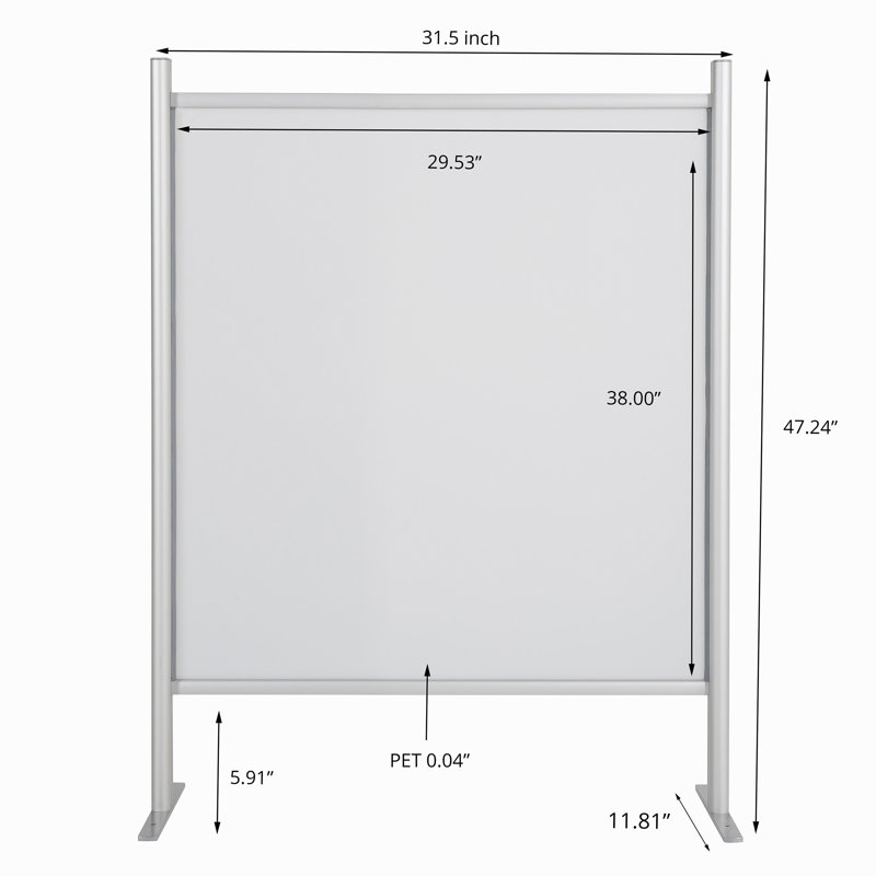 Protège-éternuement 1 panneau en métal / plastique, H 47,24 po x l 31,5 po x P 11,81 po