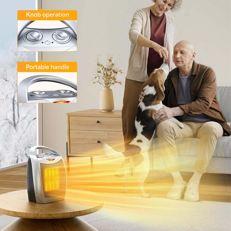 Portable Electric Ceramic Space Heater With Thermostat, 1500w/750w, Quiet Fan, Heats Up To 200 Sq Ft, Silver