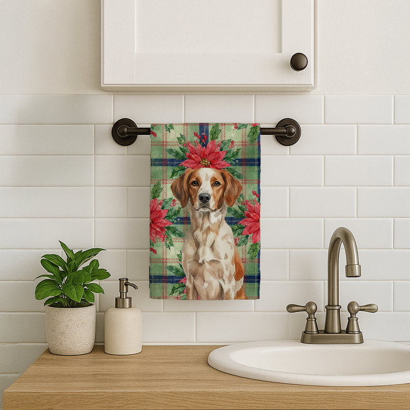 Roan Brittany Christmas PoinsettIas Kitchen Towel, White/Brown Roan Brittany