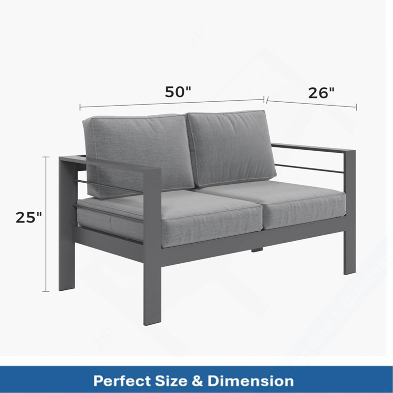 Ensemble de conversation moderne 4 pièces 4 pièces avec coussins épais et table basse 4 pièces, Gris foncé, Dark Grey