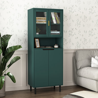 Armoire de rangement haute avec plateau réglable, 4 portes, verre trempé, pour chambre ou salon, 60,6 cm L x 35,3 cm P x 160 cm H