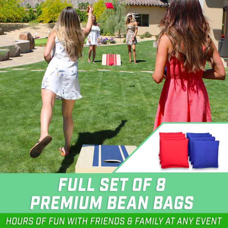 GoSports 4 x 2 ft Wood Design Cornhole Game Set - Backyard Lawn Toss Game Set