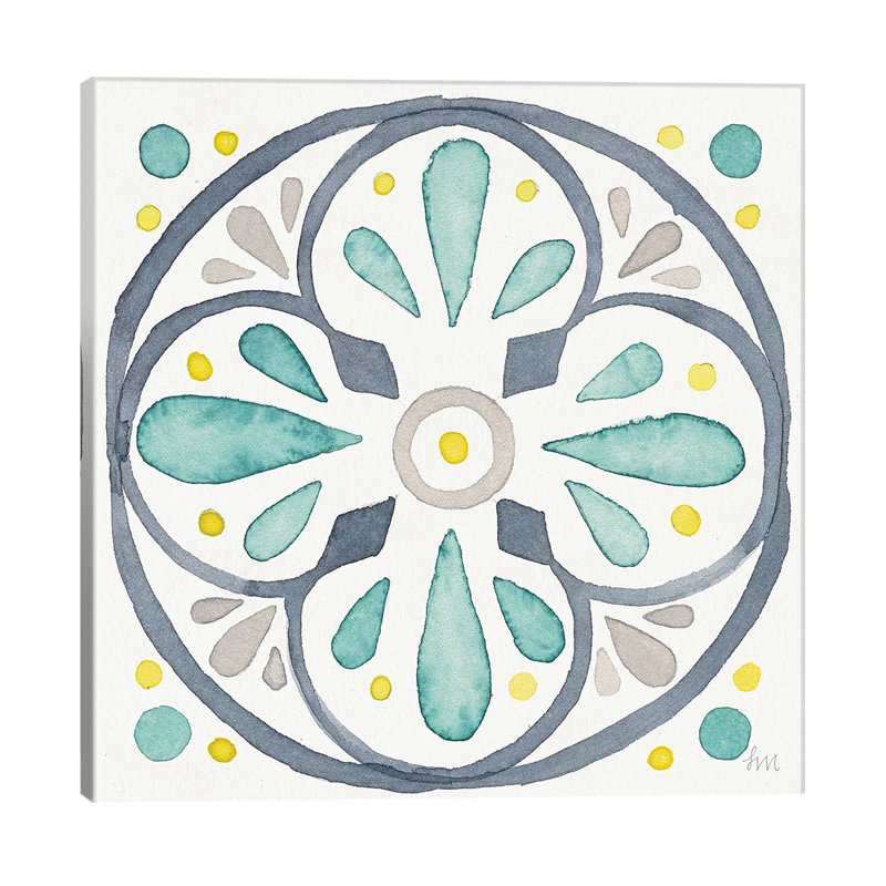« jardin escapade tile vi white », reproduction sur toile, H 37 po x l 37 po x P 1,5 po, Toile avec cadre noir, Pas de tapis