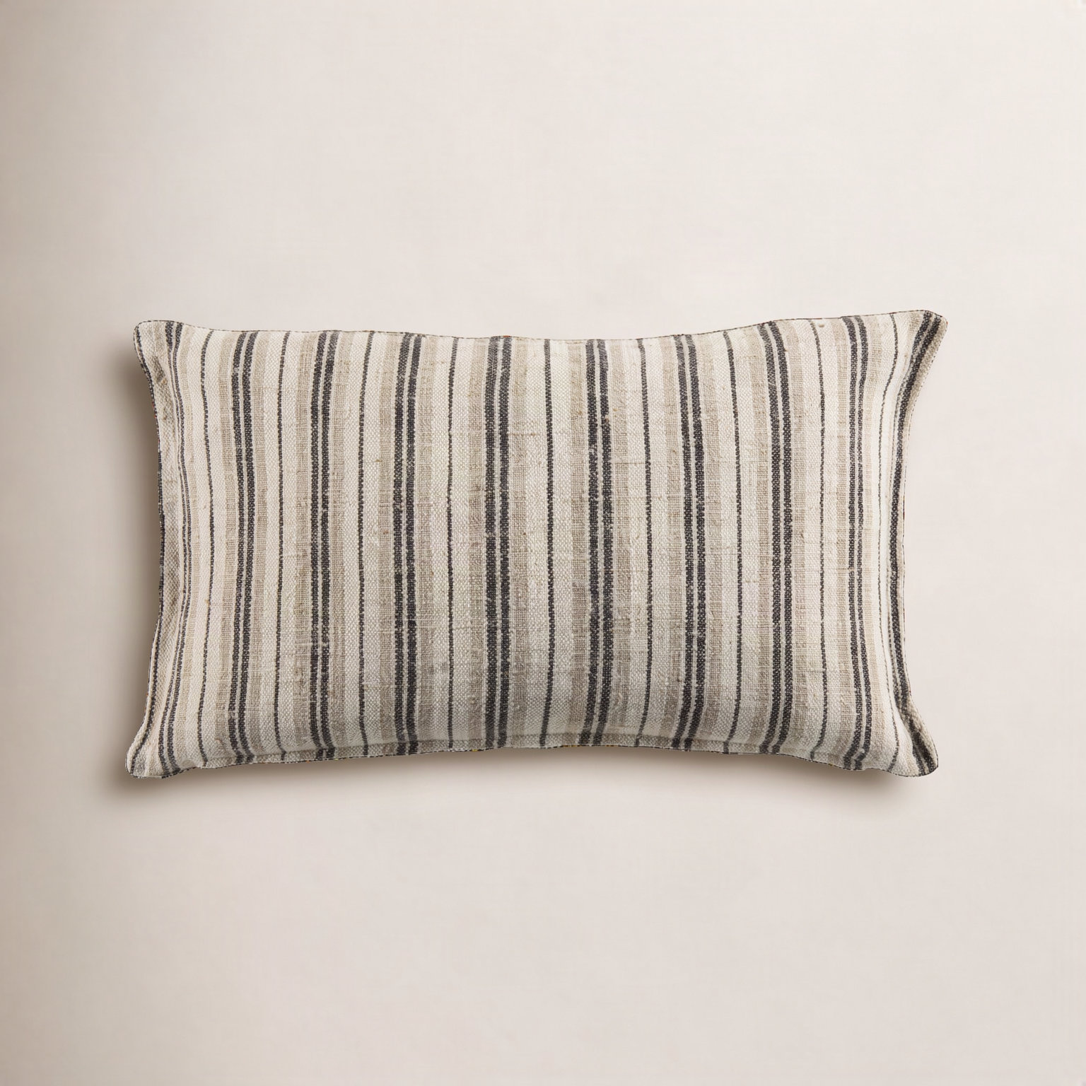 Regent Striped Linen Lumbar Throw Pillow, 100% Poly Fill, Dark Brown, Rectangle 13"H x 21"W