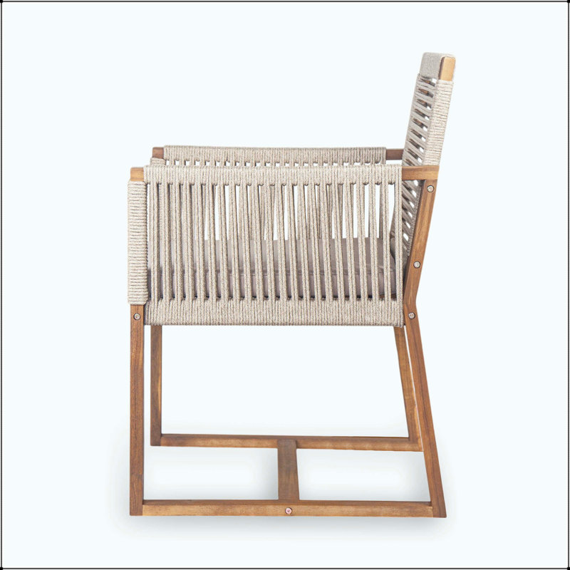 Chaise de salle à manger en bois d'acacia et corde avec coussin lavable (ensemble de 2), Light Brown