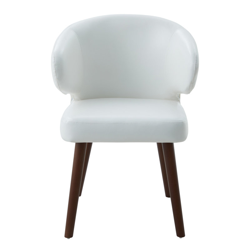 Modern PU Leather Dining Chair with Curved Backrest and Solid Wood Legs, White