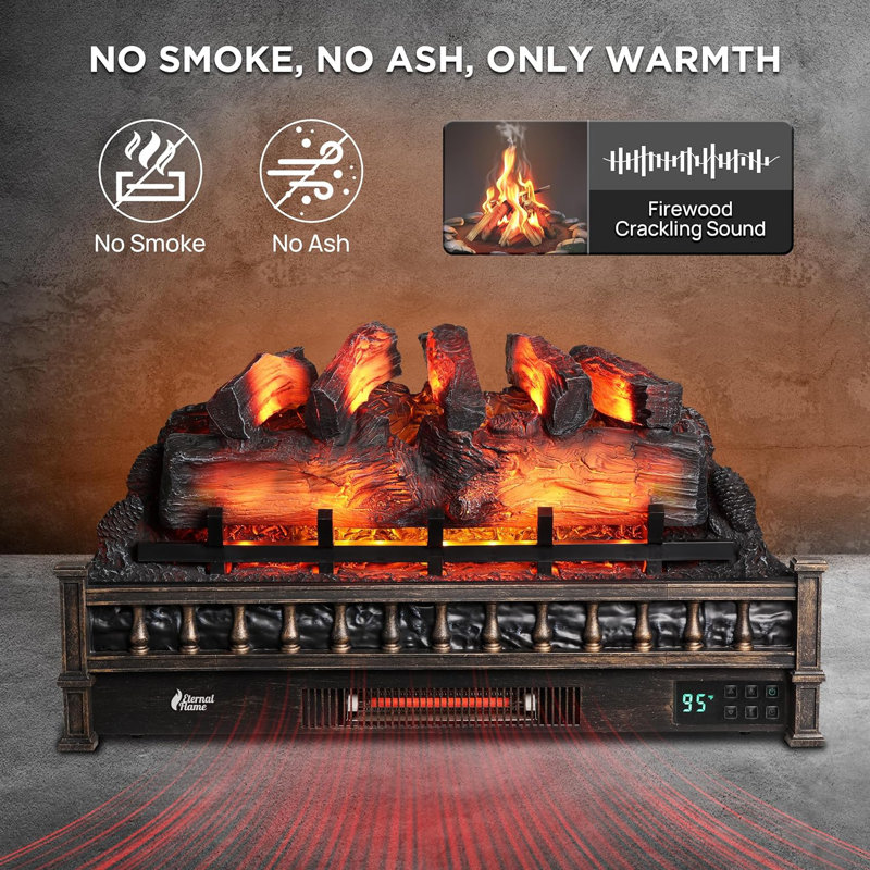 30" WiFi Infrared Quartz Electric Fireplace Log with Sound Crackling, Adjustable Flame Colours, Bronze