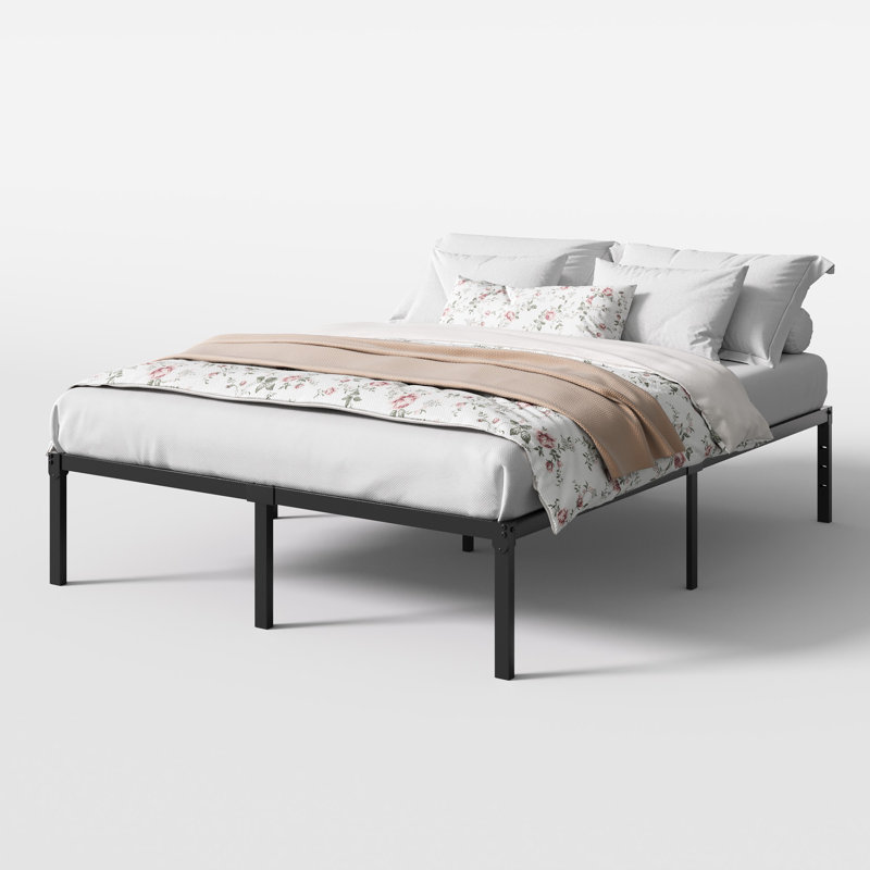 Structure de lit moderne en métal, sans tête de lit, sans sommier, Grand lit, 14"