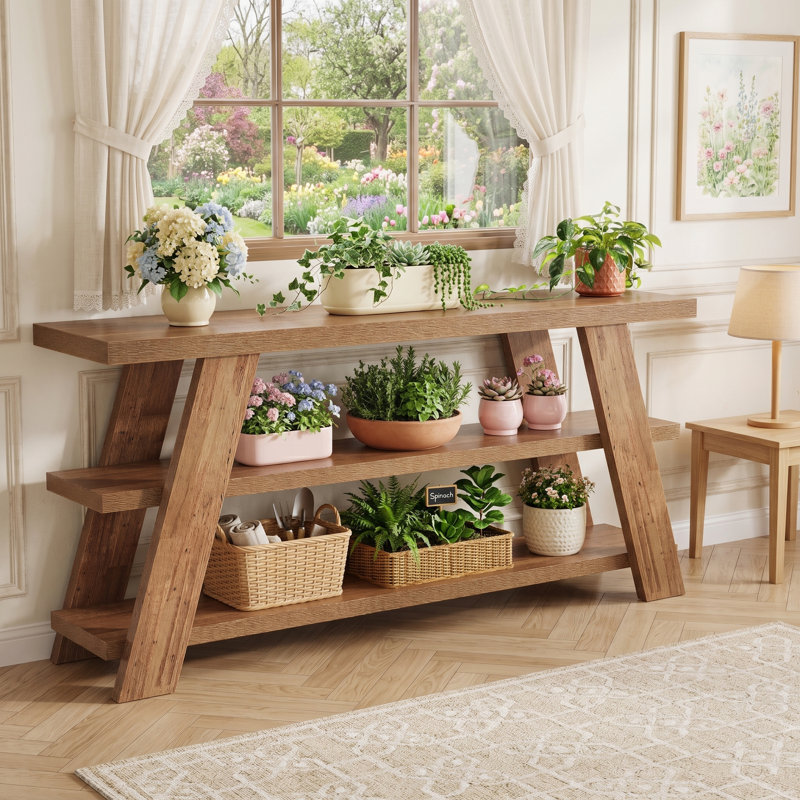 70.9" Farmhouse Console Table with Storage Shelves, 3-Tier Narrow Sofa Table Behind Couch for Entryway, Living Room & Hallway